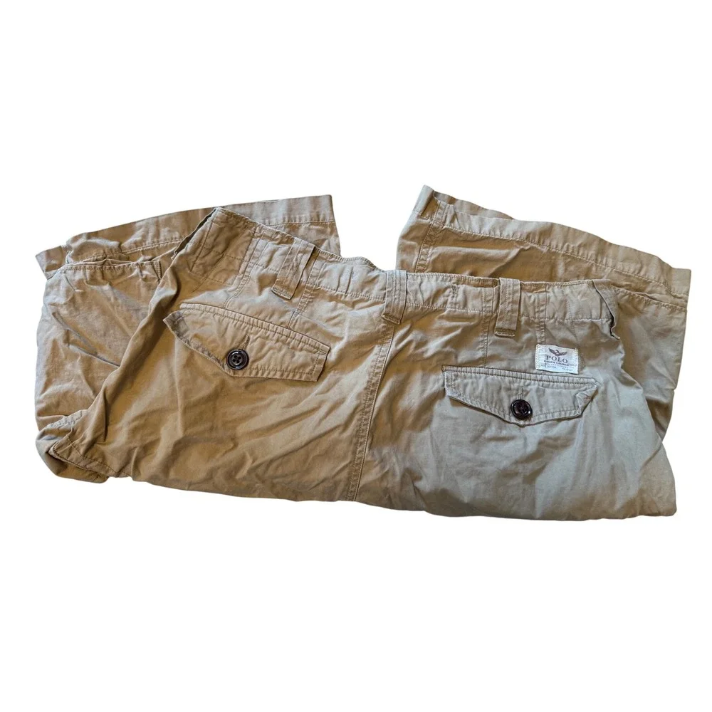Polo Ralph Lauren Mens 32 Khaki Tan Utility Canvas Classic Fit Cargo Shorts